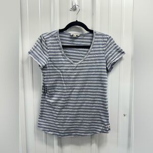Toad&Co Marley Blue and Gray Striped V-Neck Tee